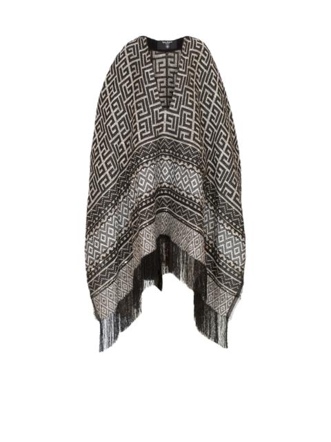 Balmain Knit poncho with Balmain monogram print