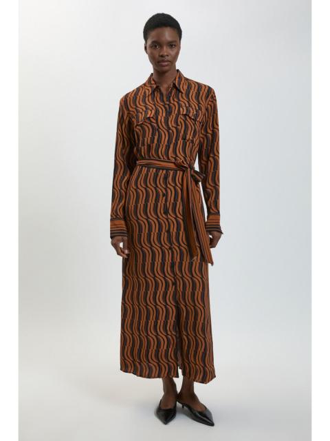 KAREN MILLEN Geo Print Viscose Woven Maxi Shirt Dress