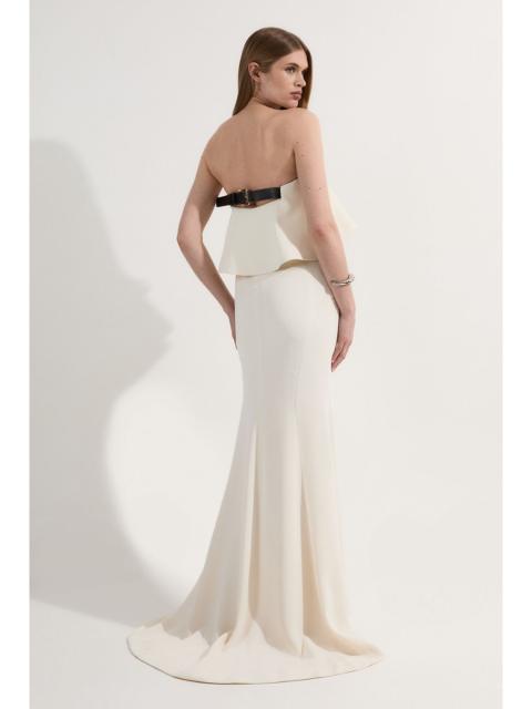 KAREN MILLEN Soft Tailored Peplum Bandeau Tailored Maxi Dress