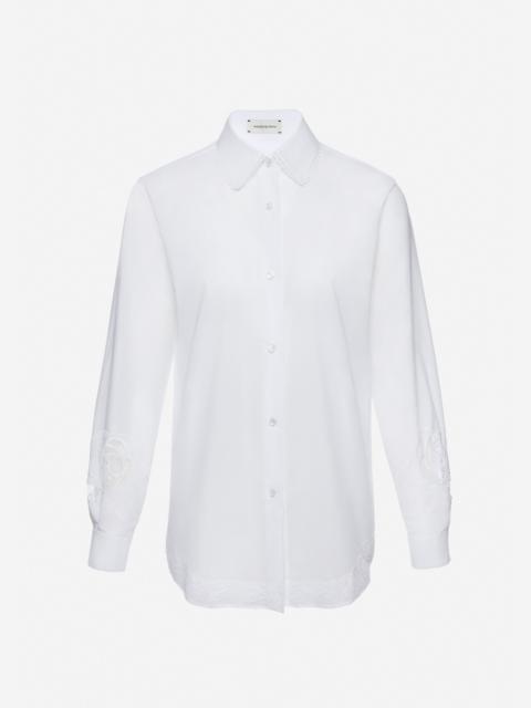 MAGDA BUTRYM Embroidered sleeves lace-trimmed shirt in white