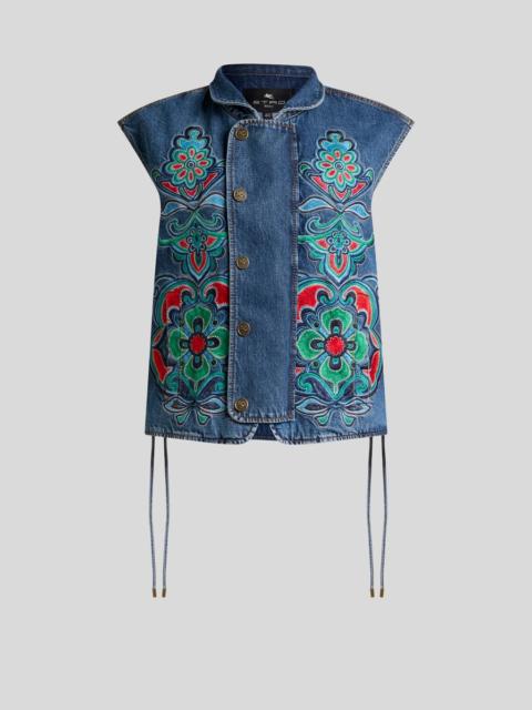 Etro DENIM VEST WITH FLORAL MOTIF