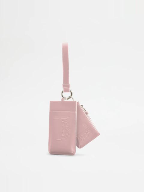 Tod's CARD HOLDER AND COIN PURSE IN LEATHER - PINK
