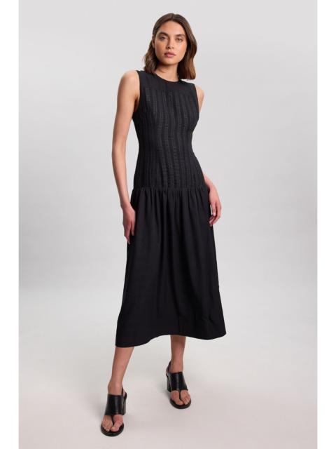 KAREN MILLEN Textured Drop Waist Long Sleeve Woven Midi Dress
