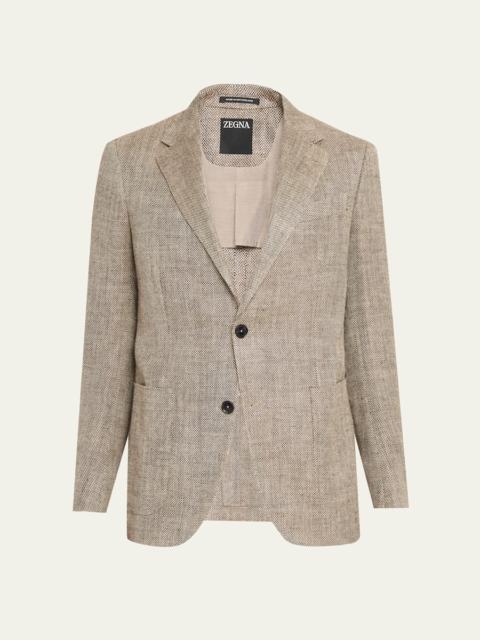 ZEGNA Men's Silk and Linen Herringbone Single-Breasted Sport Coat