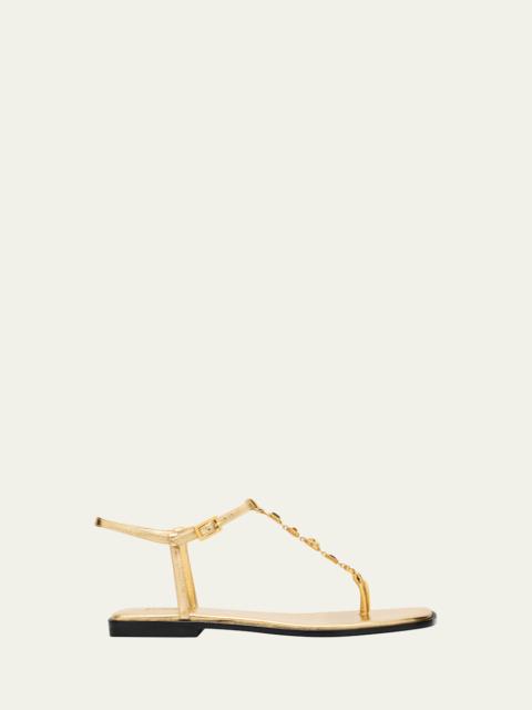 NODALETO Embellished Metallic Leather Flat Sandals