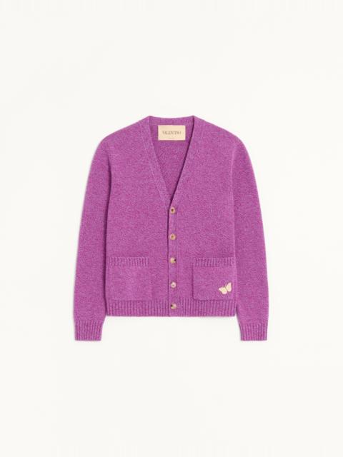 Valentino VALENTINO MOULINÉ WOOL CARDIGAN WITH EMBROIDERED BUTTERFLY PATCH