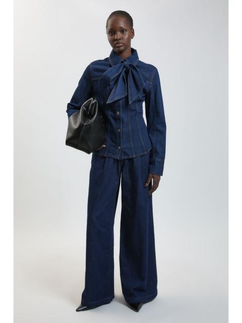 KAREN MILLEN Denim Pleated Wide Leg Trouser