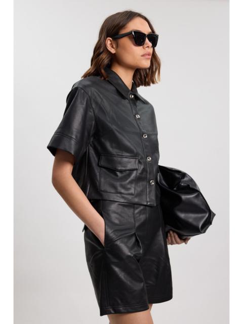 KAREN MILLEN Faux Leather Boxy Cropped Shirt