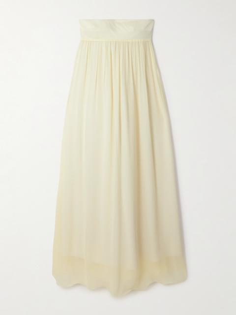 POSSE Solene Strapless Draped Shirred Crepe-twill And Chiffon Maxi Dress