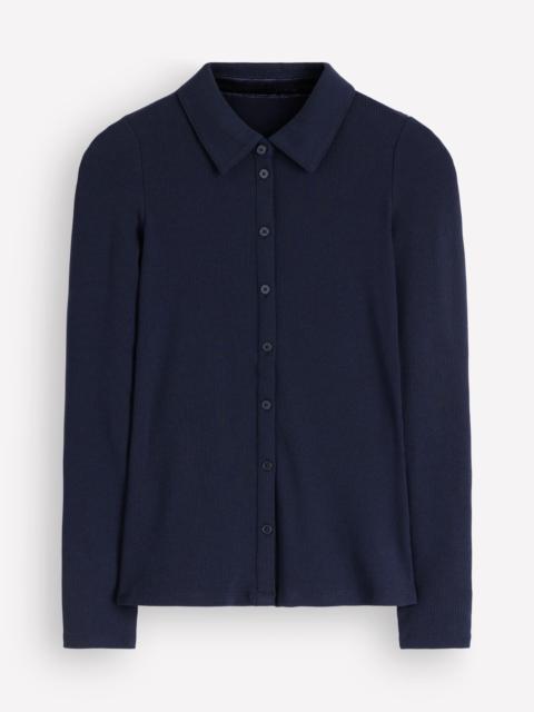 BODEN Jersey Velvet Ribbed Shirt-Navy