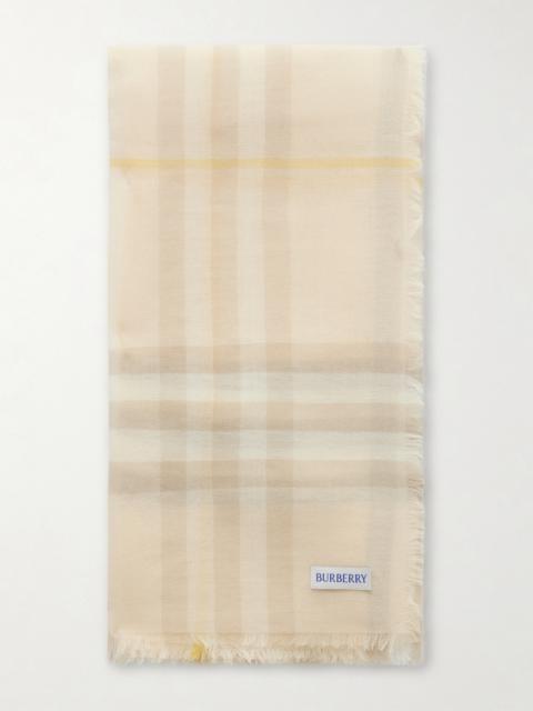 Burberry Frayed Checked Wool Scarf