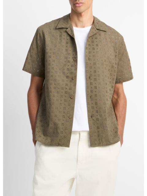 Vince Cotton Eyelet Short-Sleeve Button-Front Shirt