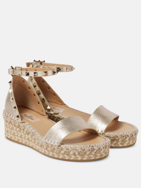Valentino Rockstud metallic leather espadrille sandals