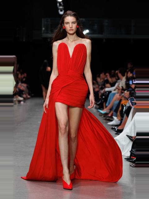 Stella McCartney Asymmetric Crepe-Jersey Gown red