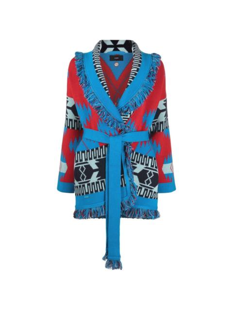 Alanui intarsia-knit belted-waist cardigan