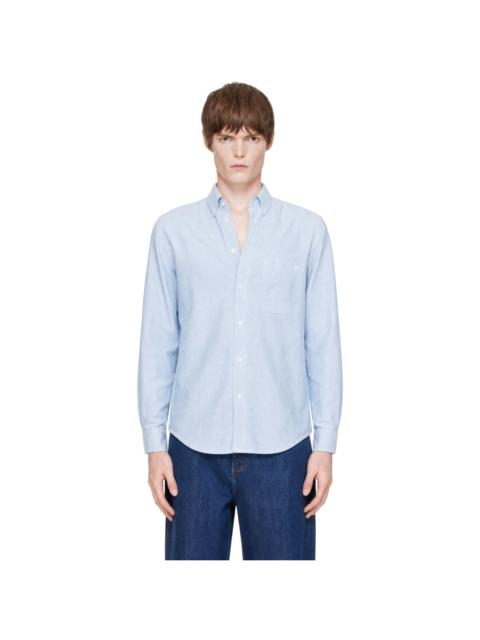 Merz b. Schwanen Blue Button-Down Cotton Oxford Long Sleeve Shirt