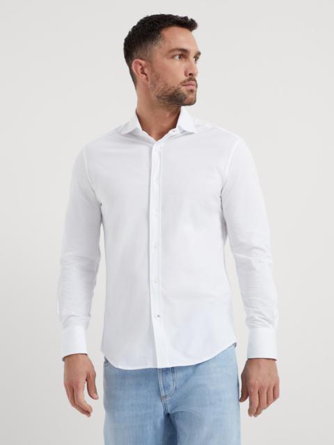 Cotton piqué basic fit shirt with spread collar