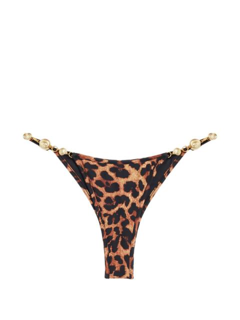 Reina Olga Splash leopard-print embellished bikini bottoms