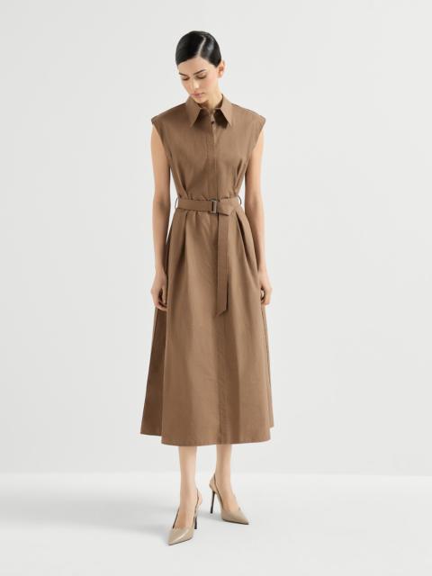 Brunello Cucinelli Techno cotton texture twill belted shirt dress with monili
