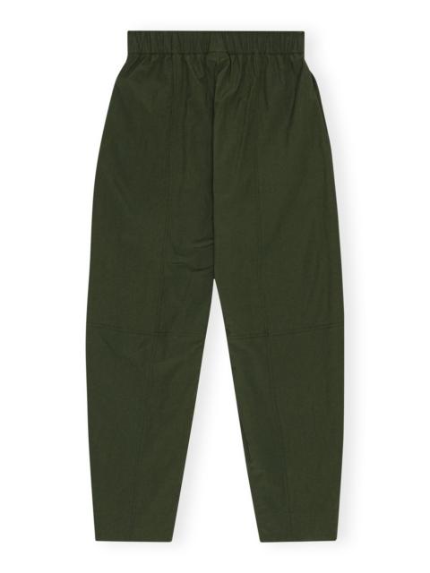 GANNI GREEN COTTON CREPE ELASTICATED CURVE PANTS