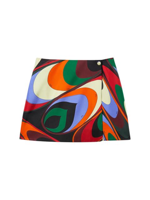 Onde-print silk wrap miniskirt