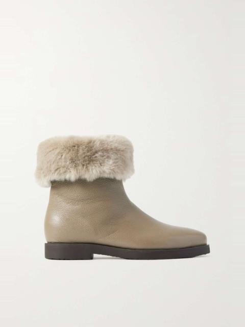 Totême + NET SUSTAIN The Off-Duty faux fur-trimmed textured-leather ankle boots