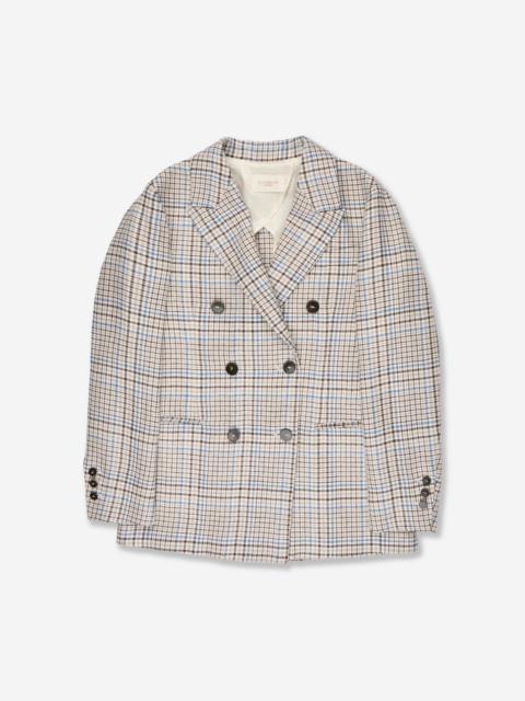 SLOWEAR Double-breasted Prince of Wales linen jacket