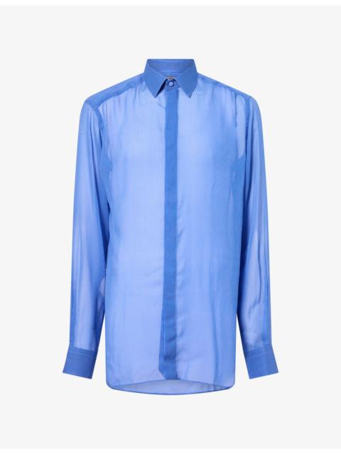 TOM FORD Striped Sheer Long Sleeve Silk Shirt