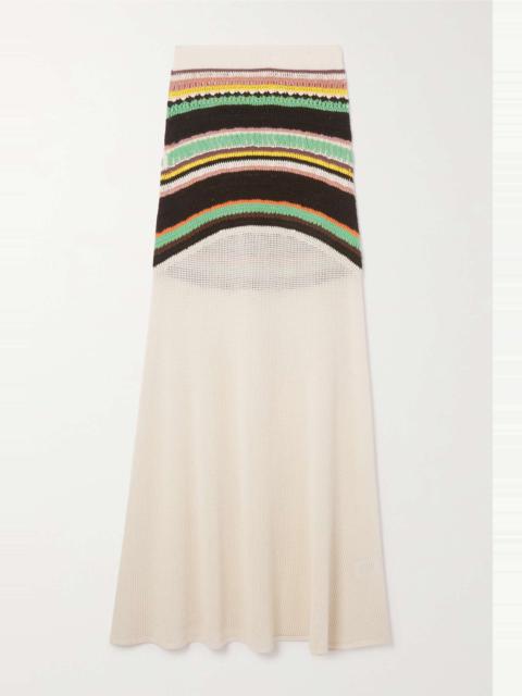 Striped crocheted wool-blend maxi skirt