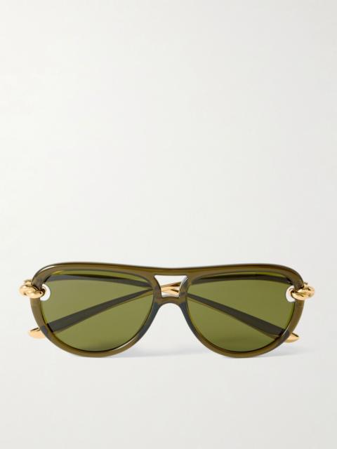 Bottega Veneta New Knot aviator-style gold-tone injected sunglasses Army green