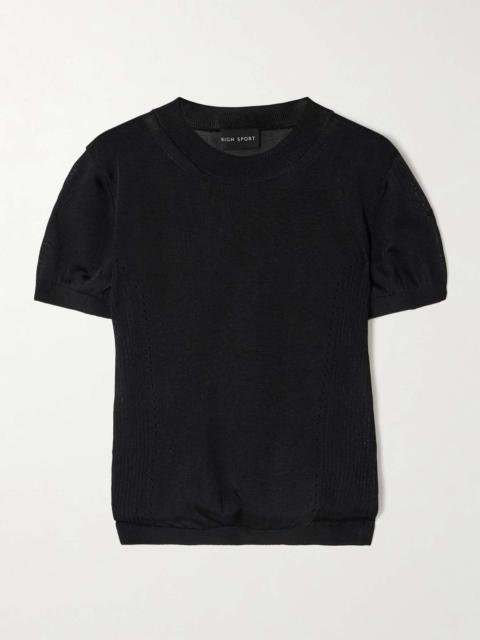 HIGH SPORT Eden pointelle-knitted T-shirt Black