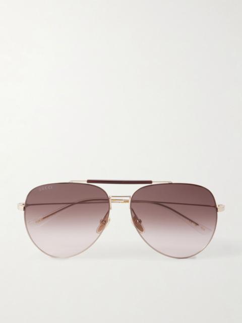 GUCCI Pure Light Double-Bridge Aviator-Style Gold-Tone Sunglasses Gold