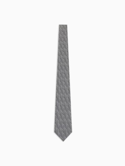 Pure silk tie with jacquard op-art motif