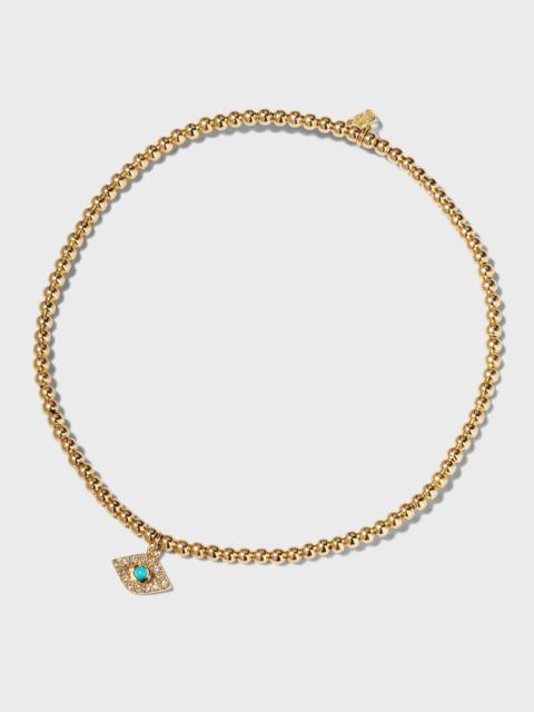 SYDNEY EVAN 2mm Gold Bead Bracelet with Diamond Bezel Evil Eye Charm