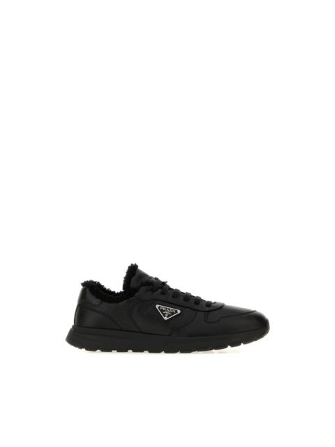 Prada PRADA Black Leather Shearling Prax 2.0 Sneakers New & Authen