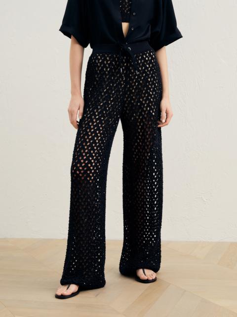 Brunello Cucinelli Dazzling Net knit trousers in cotton, linen and silk