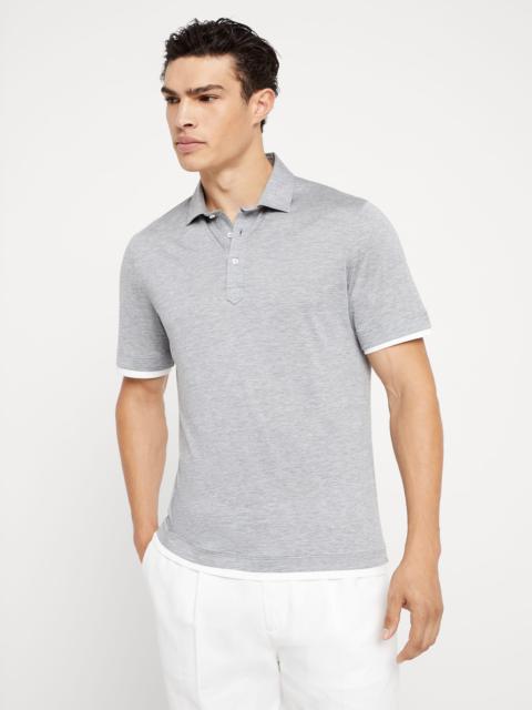 Silk and cotton jersey shirt-style collar polo with faux-layering