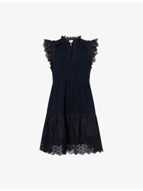 ME+EM Broderie-Anglaise Cotton-Jersey Swing Mini Dress