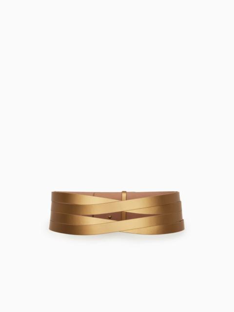 High-waisted lamé-leather belt