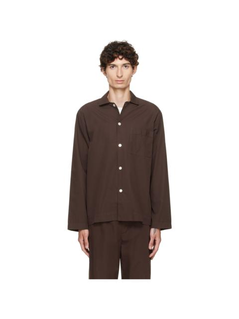 TEKLA Brown Poplin Long-Sleeved Pyjama Shirt
