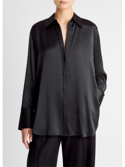 Vince Lace-Trim Silk Relaxed Shirt