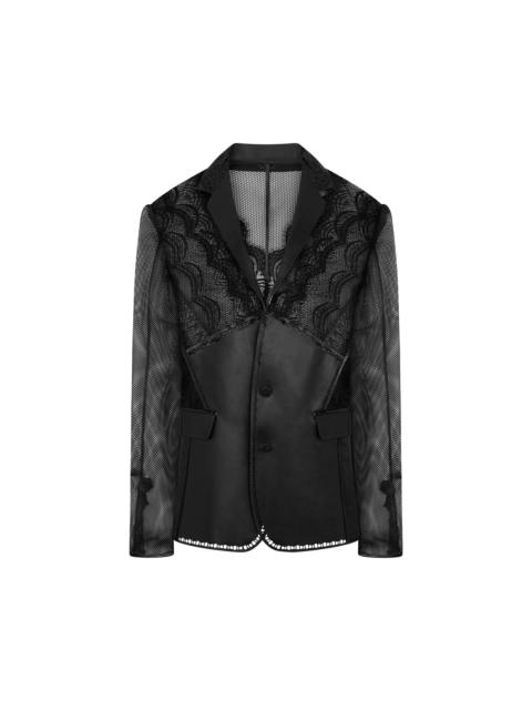 TOM FORD LEATHER AND LACE SINGLE BREASTED NOTCH LAPEL JACKET