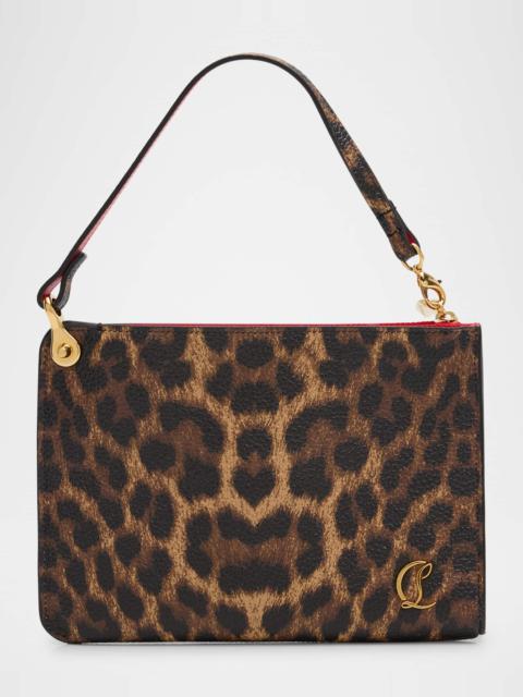 Leopard-Print Leather Pouch Bag