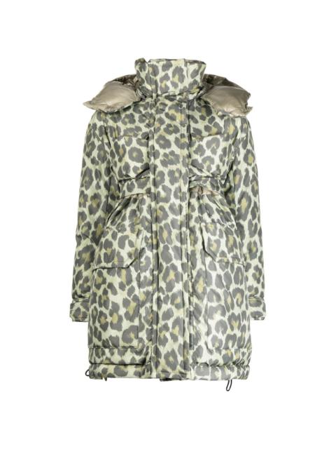 leopard-print hooded puffer jacket
