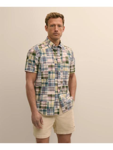 Brooks Brothers Cotton Patchwork Madras Polo Button-Down Collar, Short-Sleeve Shirt