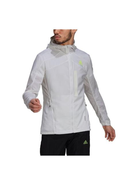 adidas Marathon Jkt Running Sports Hooded Jacket For Men White HA0251