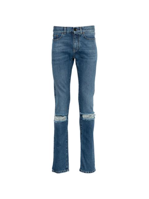 SAINT LAURENT ripped-detail slim-fit jeans