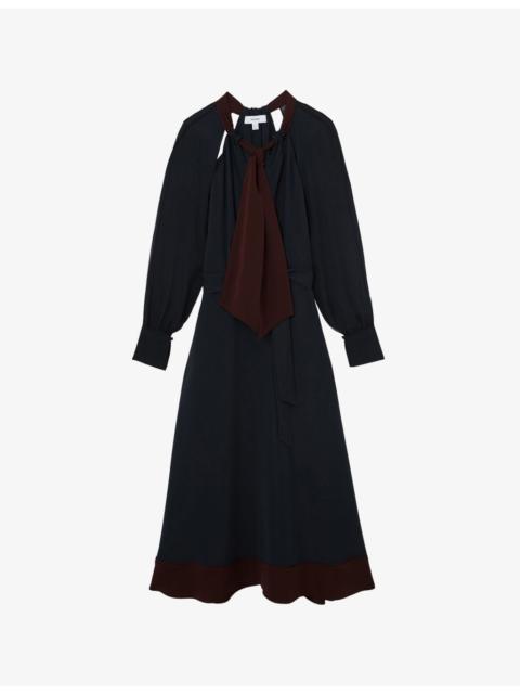 REISS Estella Tie-Neck Woven Midi Dress