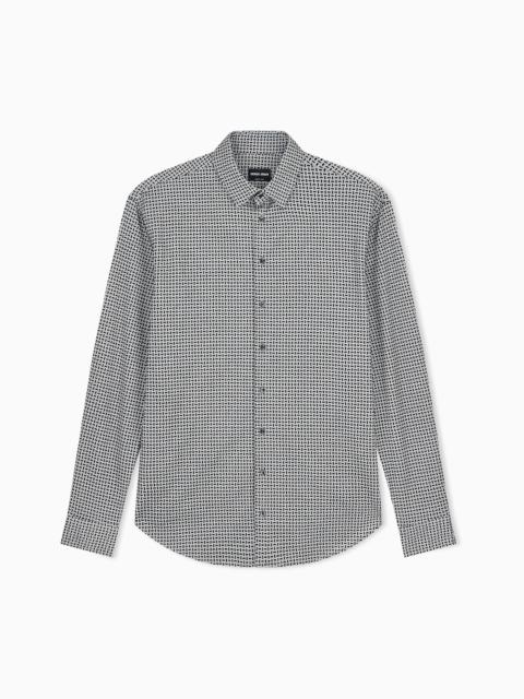 GIORGIO ARMANI REGULAR FIT COTTON JERSEY SHIRT WITH GEOMETRIC FLOCK PRINT