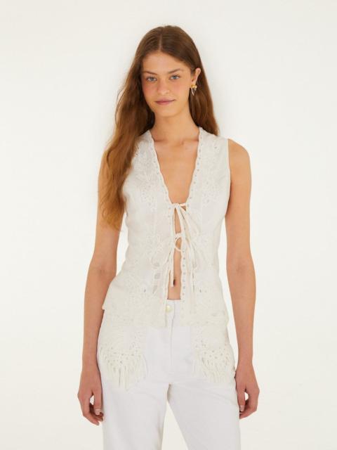 FARM RIO Off-White Embroidered Lenzing Ecovero Euroflax Blouse